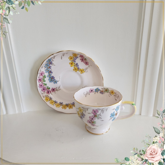 Tuscan Pink Floral Spray Fine English Bone China Demitasse Cup & Saucer - Picture 1 of 7
